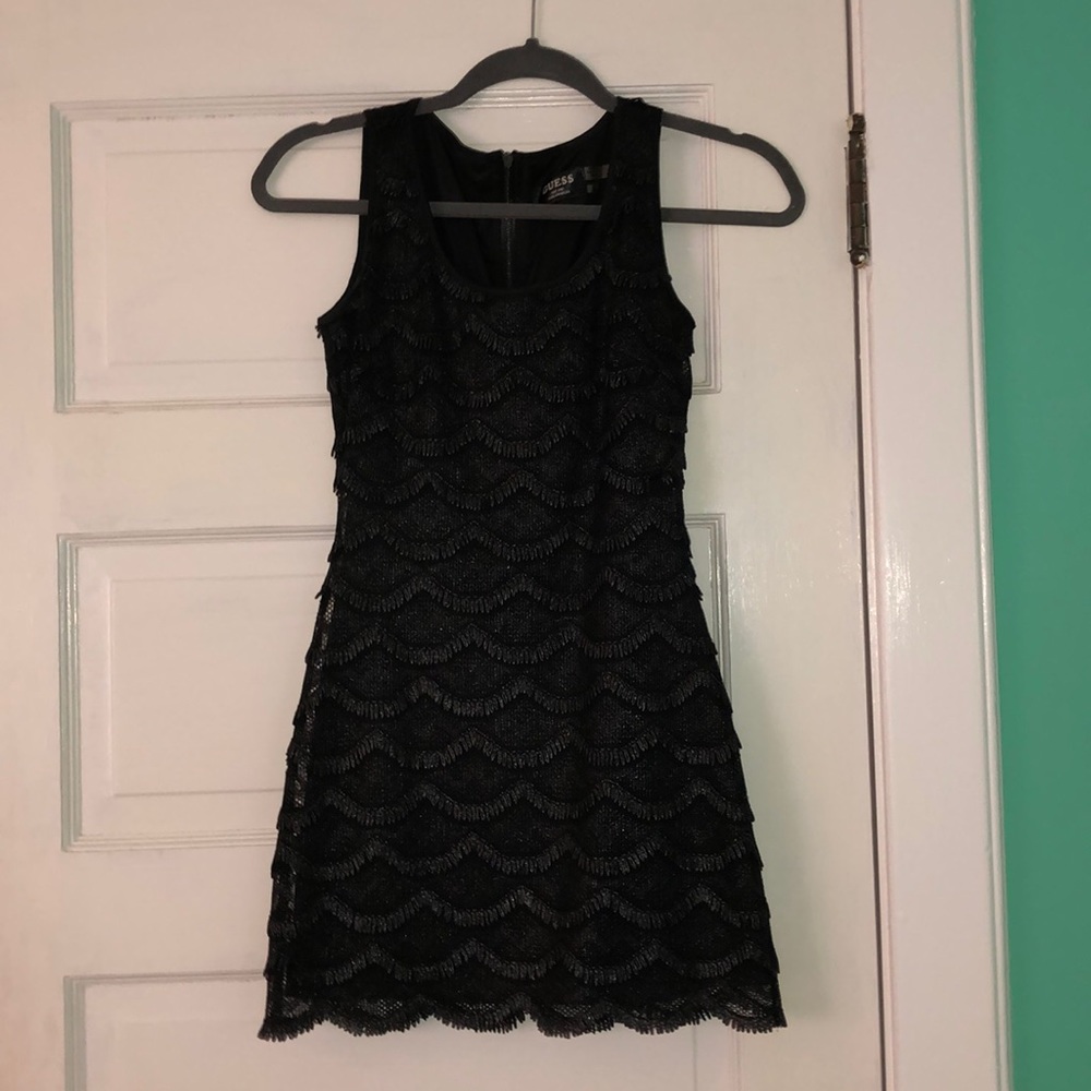 Guess: Black Ruffle Tight Dress